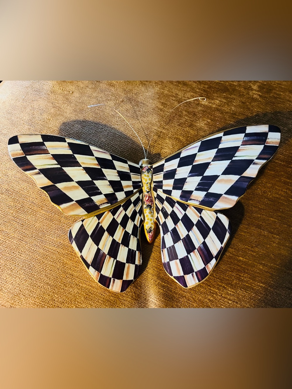MacKenzie-Childs Black and Cream Checkerboard Butterfly Wall Accent